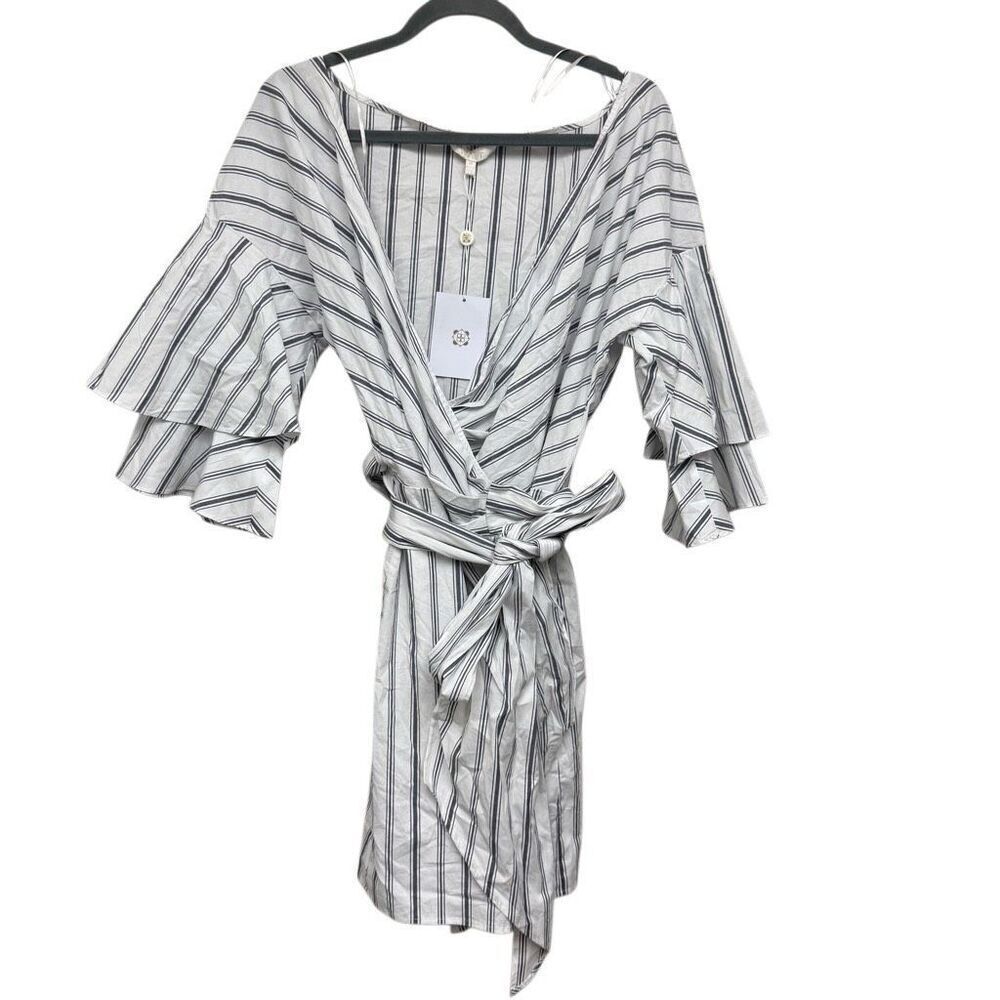 WAYF striped Beckett wrap ruffled dress size medium